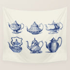 Blue Tea Pots Wall Tapestry Gallery Image 4