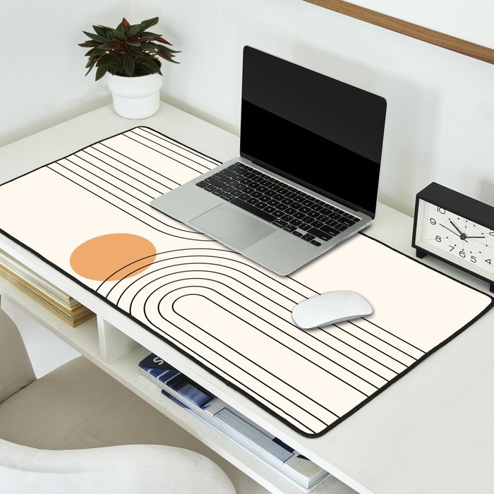 Mid Century Modern Geometric 61 (Rainbow and Sun Abstraction) Desk Mat Gallery Image 2