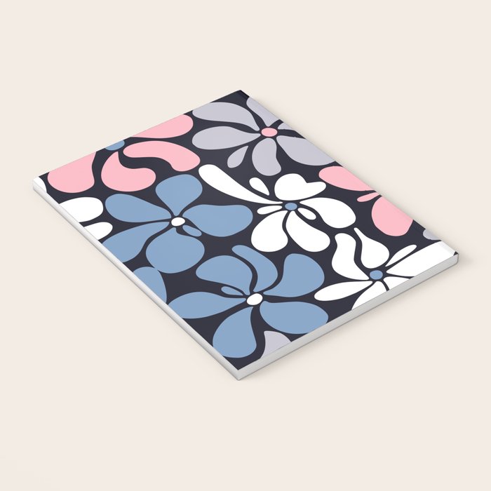 Abstract Flower, Navy, Blue, Pink, Gray, White Notebook Gallery Image 3