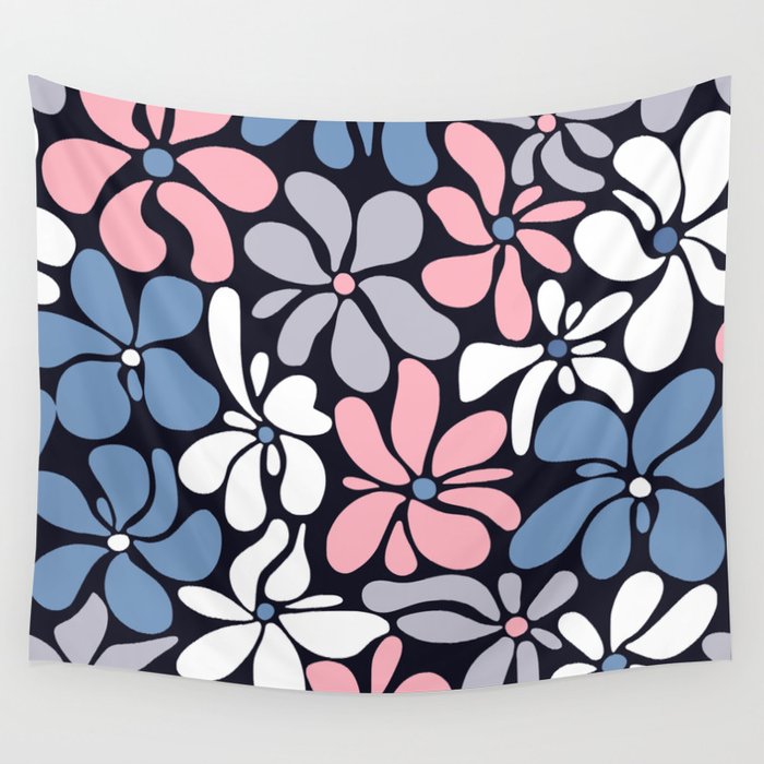Abstract Flower, Navy, Blue, Pink, Gray, White Wall Tapestry Gallery Image 4