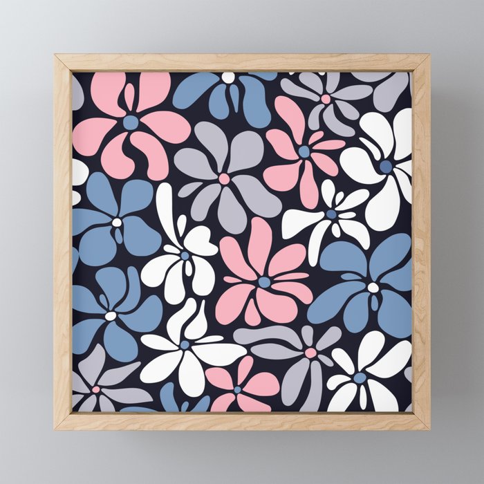 Abstract Flower, Navy, Blue, Pink, Gray, White Mini Art Print Gallery Image 1