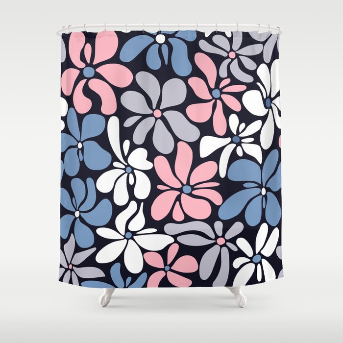 Abstract Flower, Navy, Blue, Pink, Gray, White Shower Curtain Gallery Image 1
