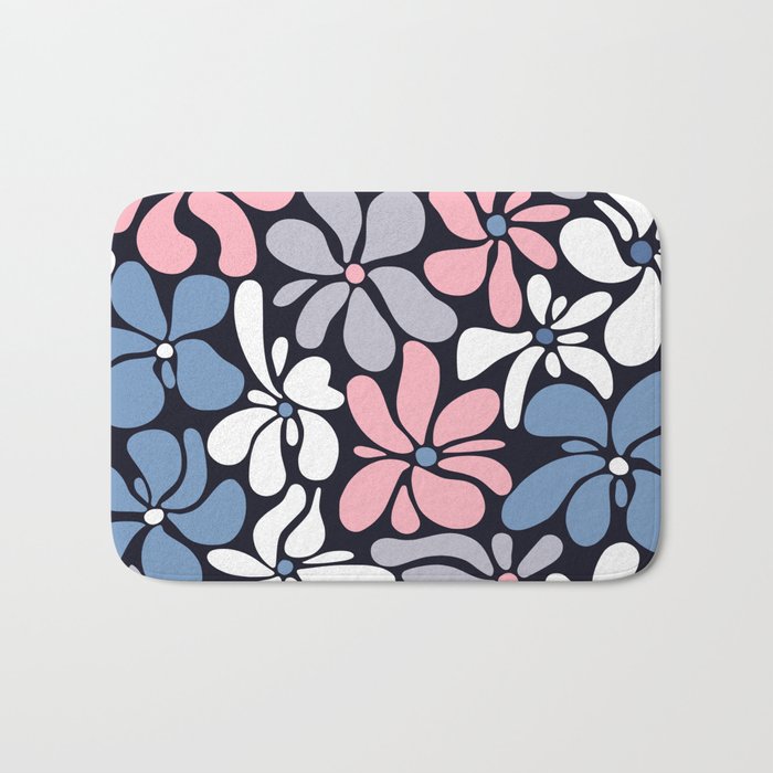 Abstract Flower, Navy, Blue, Pink, Gray, White Bath Mat Gallery Image 1