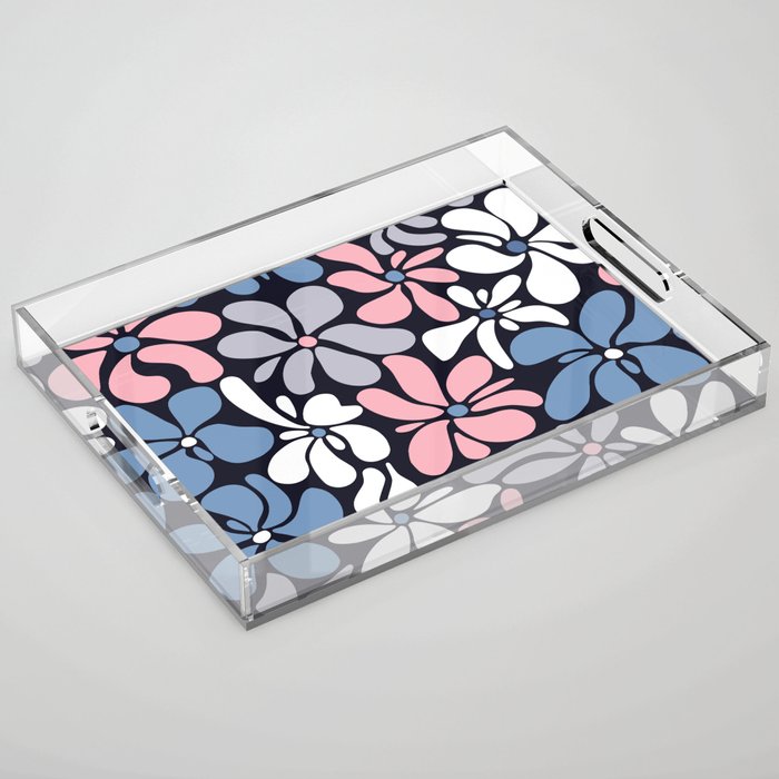 Abstract Flower, Navy, Blue, Pink, Gray, White Acrylic Tray Gallery Image 1