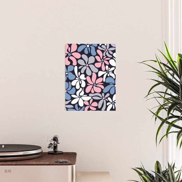 Abstract Flower, Navy, Blue, Pink, Gray, White Poster Gallery Image 2