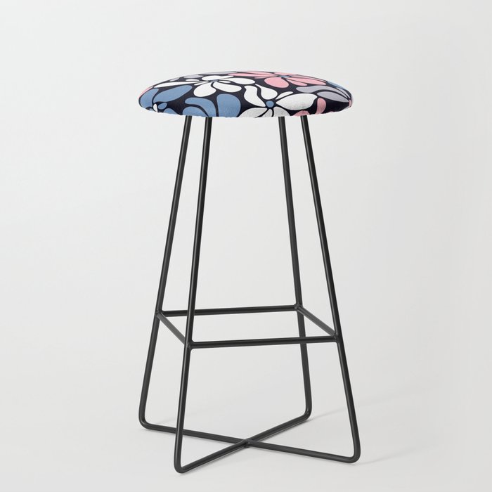 Abstract Flower, Navy, Blue, Pink, Gray, White Stool Gallery Image 1