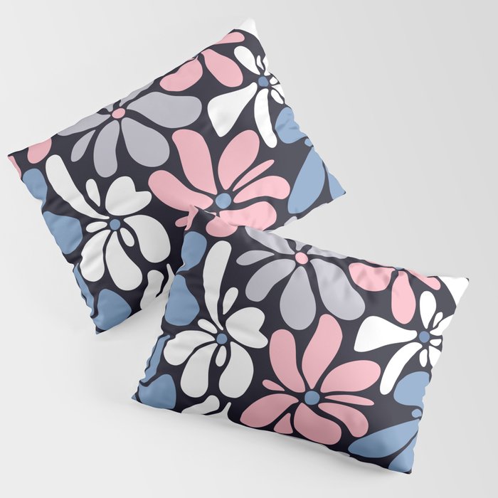 Abstract Flower, Navy, Blue, Pink, Gray, White Pillow Sham Gallery Image 3