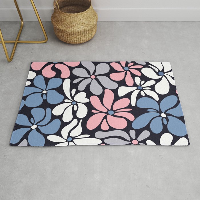Abstract Flower, Navy, Blue, Pink, Gray, White Rug Gallery Image 1