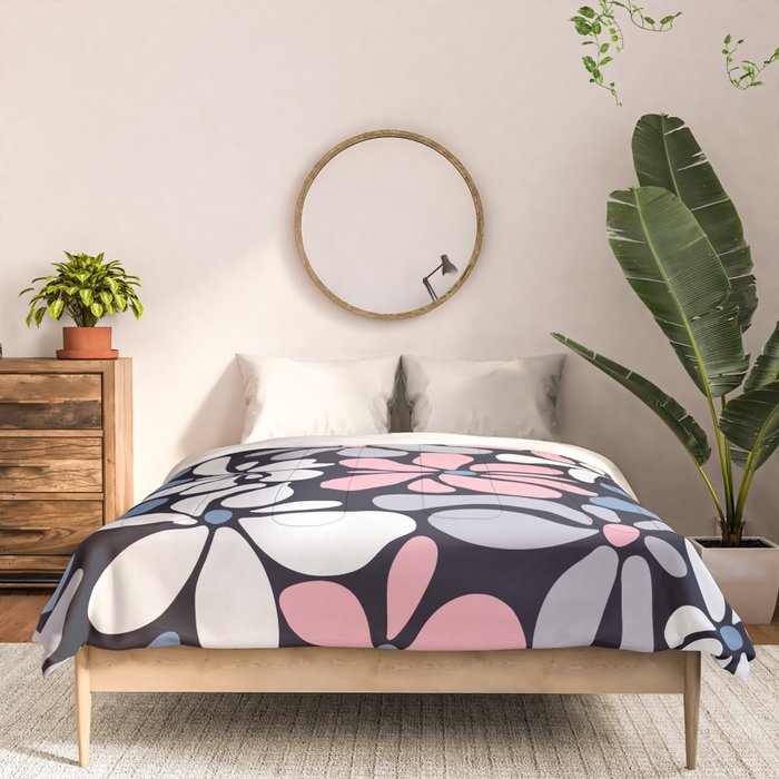 Abstract Flower, Navy, Blue, Pink, Gray, White Comforter Gallery Image 3