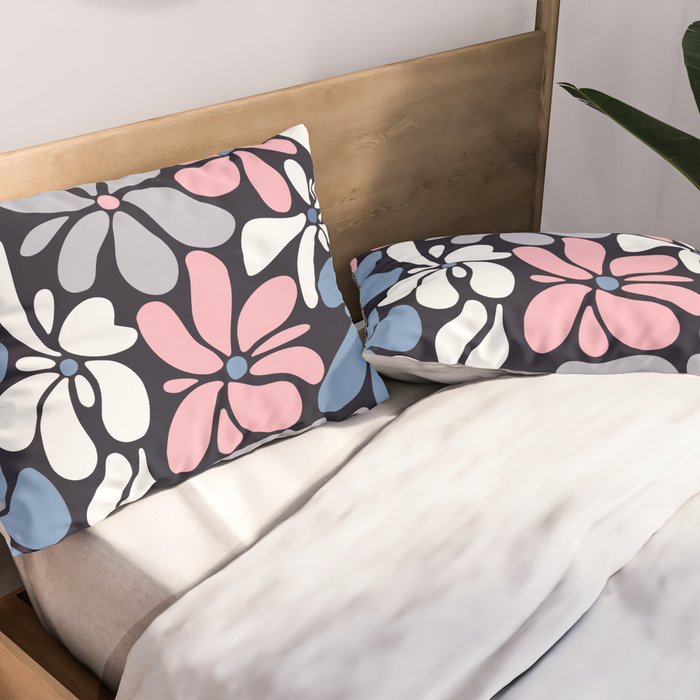 Abstract Flower, Navy, Blue, Pink, Gray, White Pillow Sham Gallery Image 2
