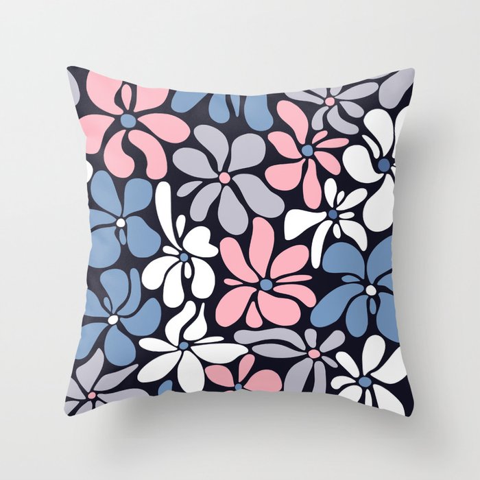 Abstract Flower, Navy, Blue, Pink, Gray, White Throw Pillow Gallery Image 1
