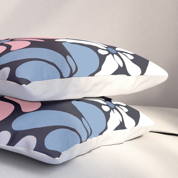 Abstract Flower, Navy, Blue, Pink, Gray, White Pillow Sham Gallery Image 3