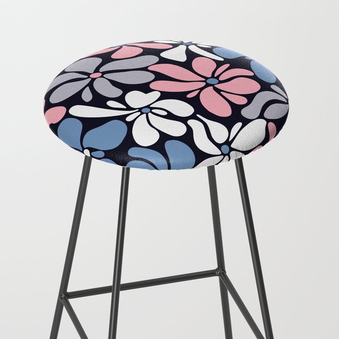 Abstract Flower, Navy, Blue, Pink, Gray, White Stool Gallery Image 2