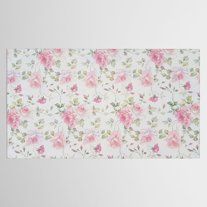 Elegant blush pink white vintage rose floral Tablecloth Gallery Image 2