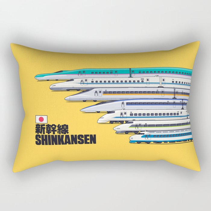 Shinkansen Bullet Train Evolution - Yellow Rectangular Pillow Gallery Image 1