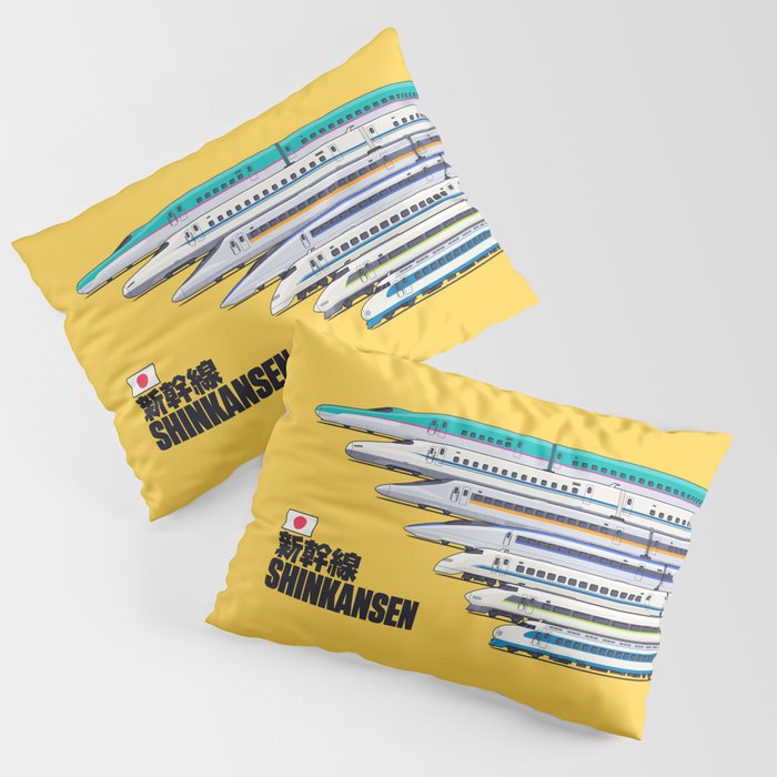 Shinkansen Bullet Train Evolution - Yellow Pillow Sham Gallery Image 1