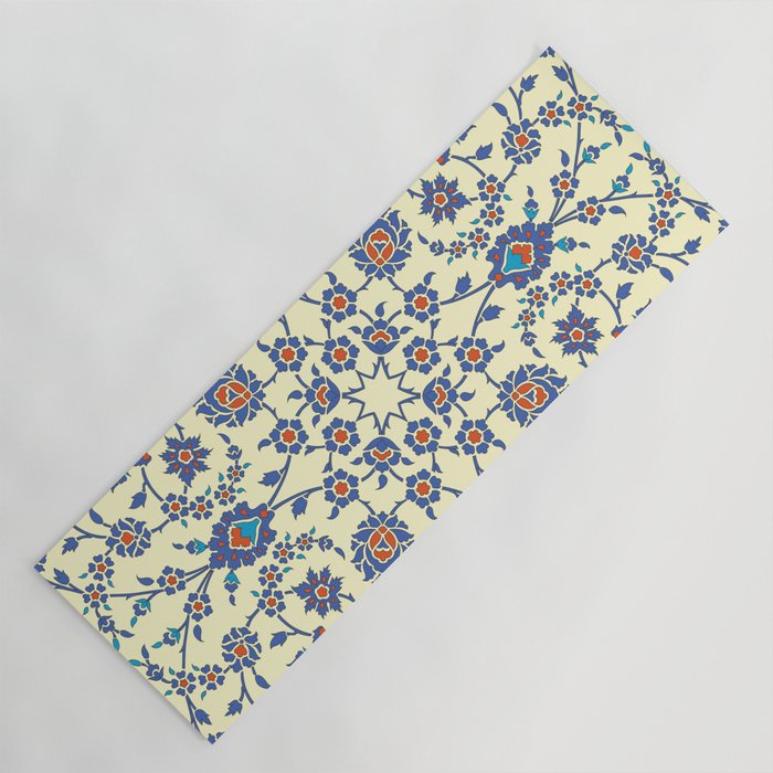 Ottoman Arabesque Floral Pattern Lemon Blue Turquoise & Red Yoga Mat Gallery Image 1