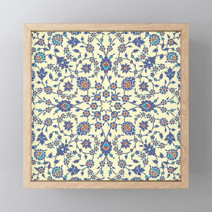 Ottoman Arabesque Floral Pattern Lemon Blue Turquoise & Red Mini Art Print Gallery Image 1