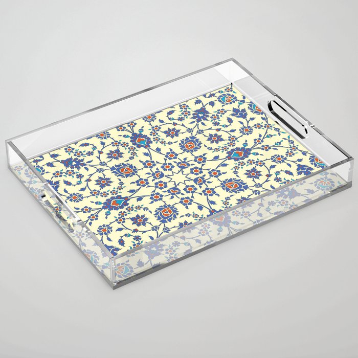 Ottoman Arabesque Floral Pattern Lemon Blue Turquoise & Red Acrylic Tray Gallery Image 1