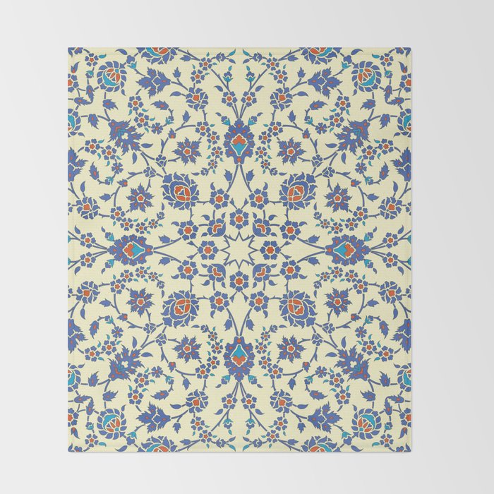 Ottoman Arabesque Floral Pattern Lemon Blue Turquoise & Red Throw Blanket Gallery Image 2