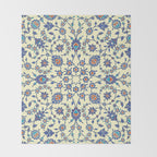Ottoman Arabesque Floral Pattern Lemon Blue Turquoise & Red Throw Blanket Gallery Image 2
