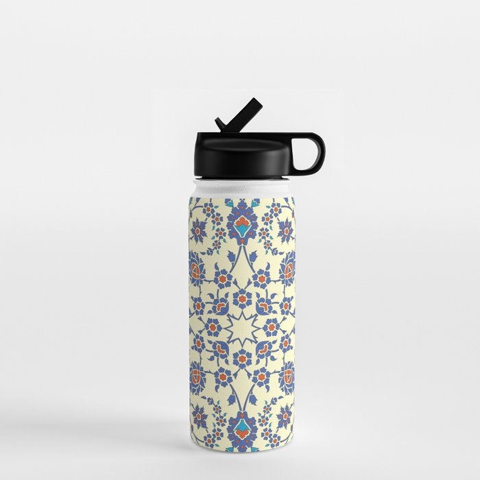 Ottoman Arabesque Floral Pattern Lemon Blue Turquoise & Red Water Bottle Gallery Image 1