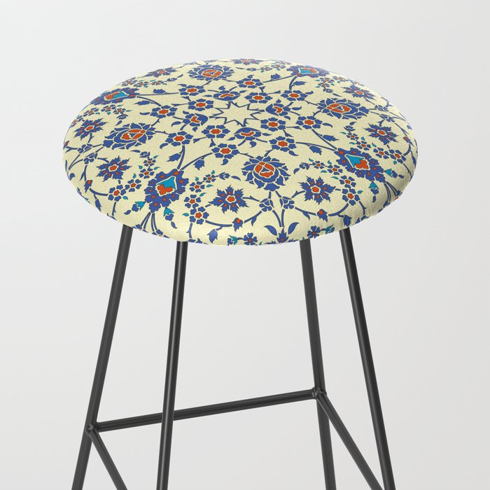 Ottoman Arabesque Floral Pattern Lemon Blue Turquoise & Red Stool Gallery Image 2