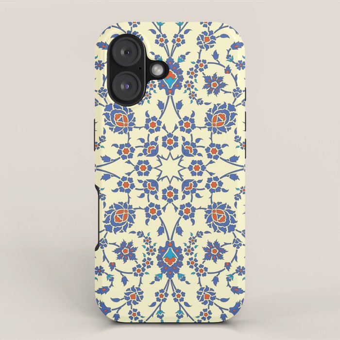 Ottoman Arabesque Floral Pattern Lemon Blue Turquoise & Red iPhone Case Gallery Image 1