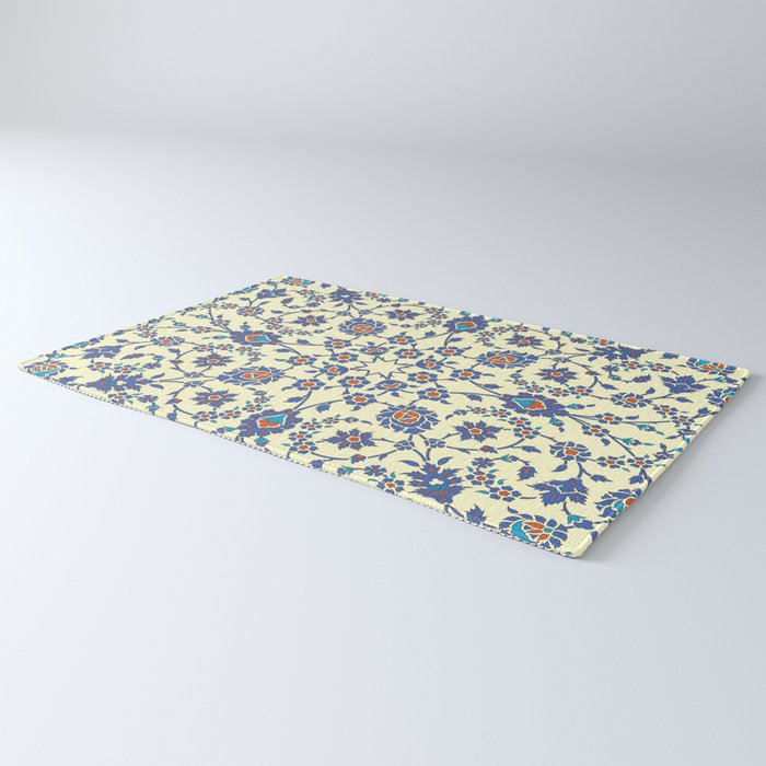 Ottoman Arabesque Floral Pattern Lemon Blue Turquoise & Red Rug Gallery Image 3
