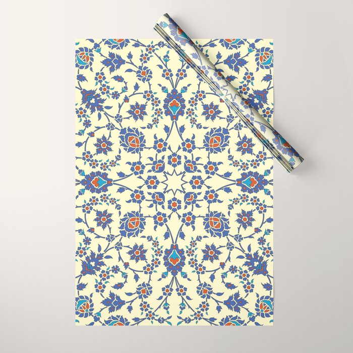 Ottoman Arabesque Floral Pattern Lemon Blue Turquoise & Red Wrapping Paper Gallery Image 1