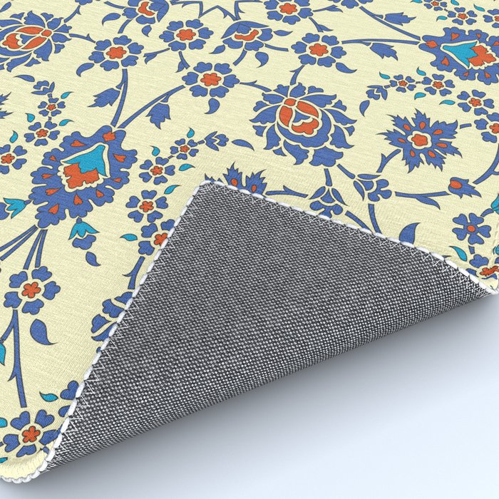 Ottoman Arabesque Floral Pattern Lemon Blue Turquoise & Red Rug Gallery Image 4