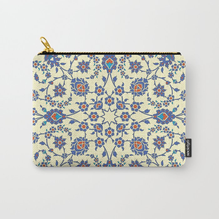 Ottoman Arabesque Floral Pattern Lemon Blue Turquoise & Red Carry All Pouch Gallery Image 1