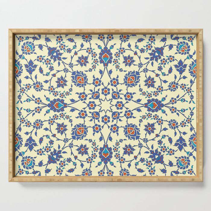 Ottoman Arabesque Floral Pattern Lemon Blue Turquoise & Red Serving Tray Gallery Image 1