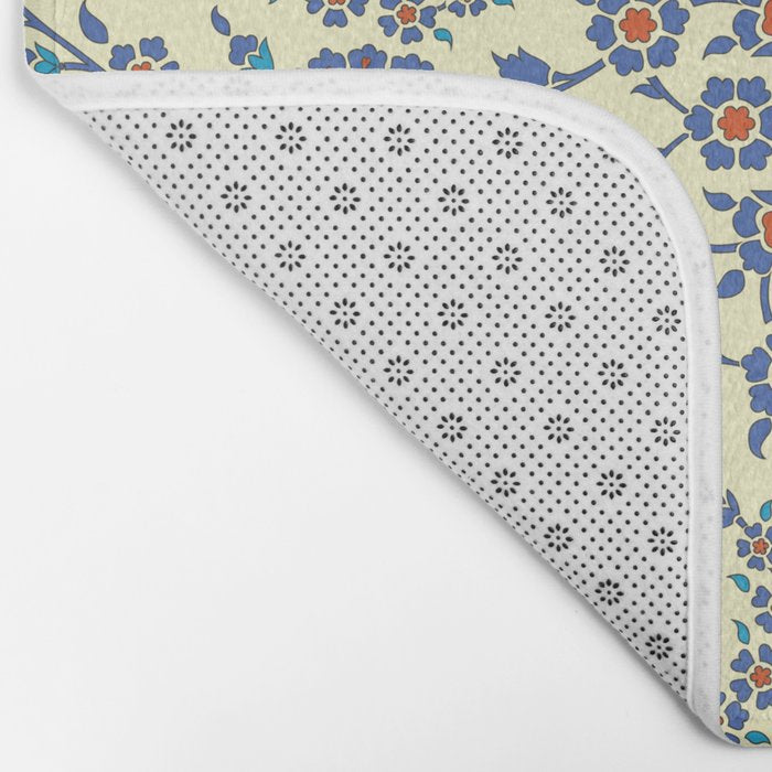 Ottoman Arabesque Floral Pattern Lemon Blue Turquoise & Red Bath Mat Gallery Image 2