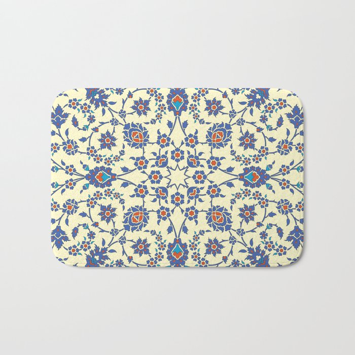 Ottoman Arabesque Floral Pattern Lemon Blue Turquoise & Red Bath Mat Gallery Image 1