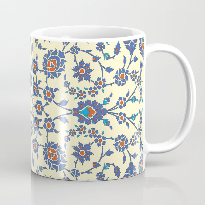 Ottoman Arabesque Floral Pattern Lemon Blue Turquoise & Red Coffee Mug Gallery Image 1