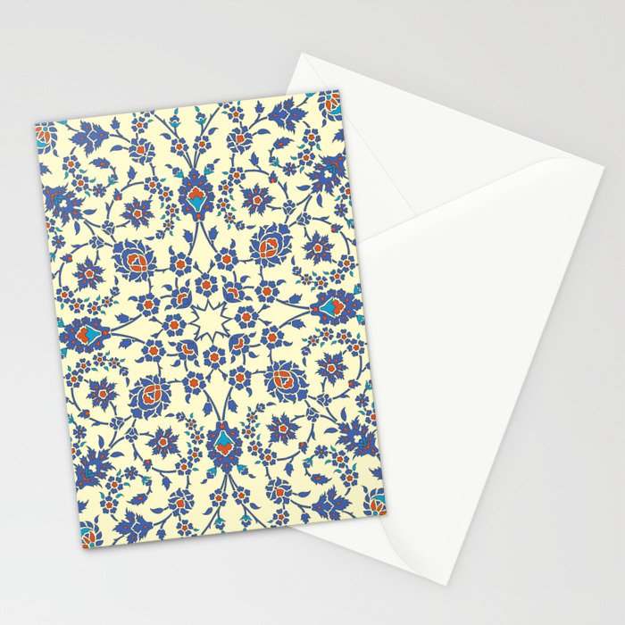 Ottoman Arabesque Floral Pattern Lemon Blue Turquoise & Red Stationery Card Gallery Image 2
