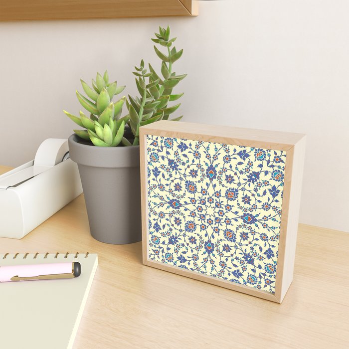 Ottoman Arabesque Floral Pattern Lemon Blue Turquoise & Red Mini Art Print Gallery Image 2