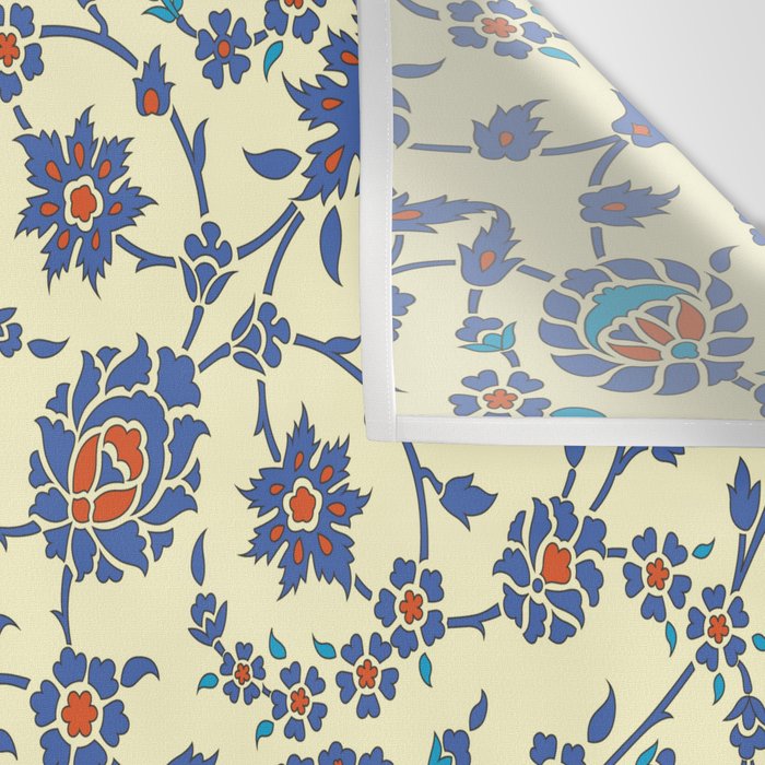 Ottoman Arabesque Floral Pattern Lemon Blue Turquoise & Red Wall Tapestry Gallery Image 3