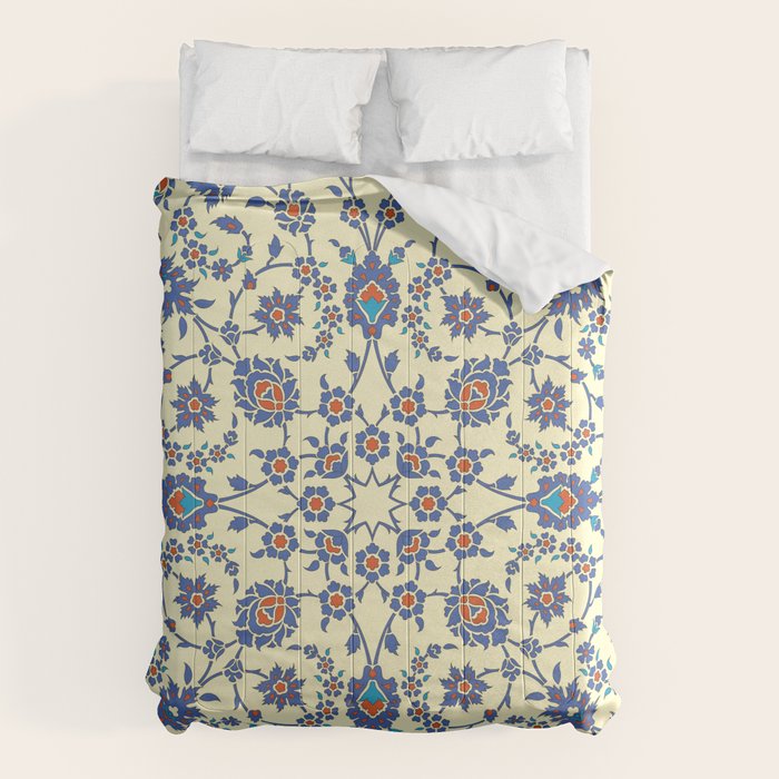 Ottoman Arabesque Floral Pattern Lemon Blue Turquoise & Red Comforter Gallery Image 6