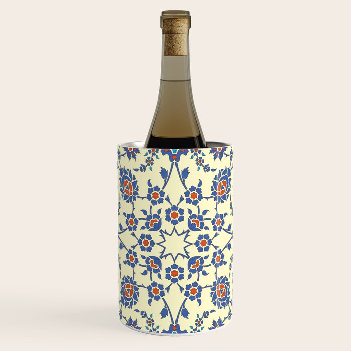 Ottoman Arabesque Floral Pattern Lemon Blue Turquoise & Red Wine Chiller Gallery Image 1