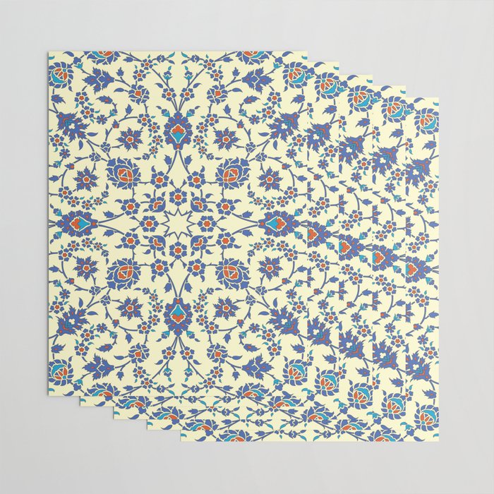 Ottoman Arabesque Floral Pattern Lemon Blue Turquoise & Red Wrapping Paper Gallery Image 3