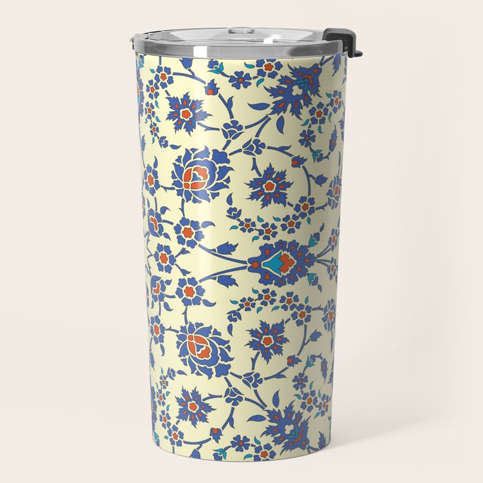 Ottoman Arabesque Floral Pattern Lemon Blue Turquoise & Red Travel Mug Gallery Image 2