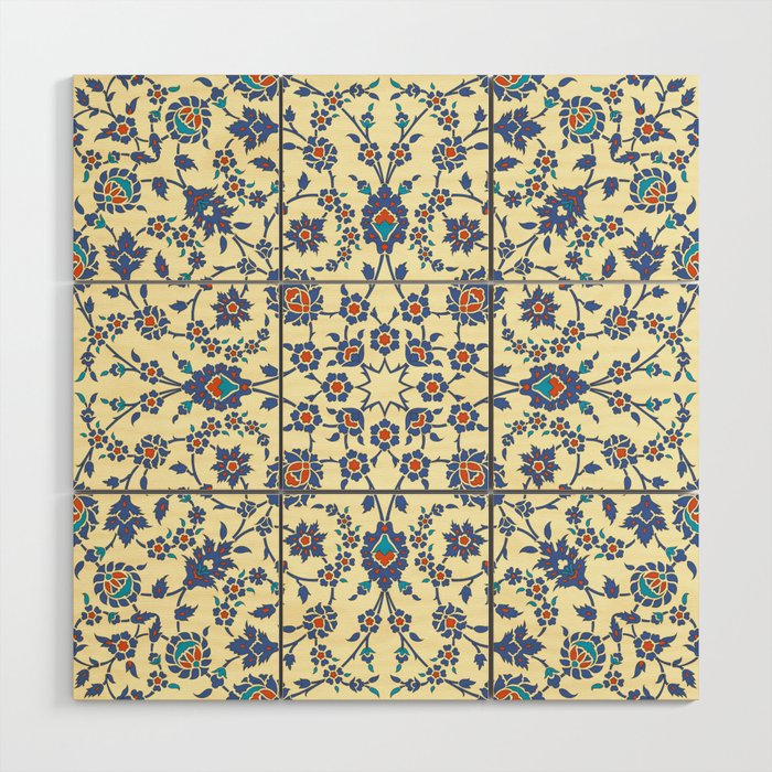Ottoman Arabesque Floral Pattern Lemon Blue Turquoise & Red Wood Wall Art Gallery Image 1
