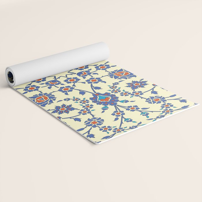 Ottoman Arabesque Floral Pattern Lemon Blue Turquoise & Red Yoga Mat Gallery Image 2