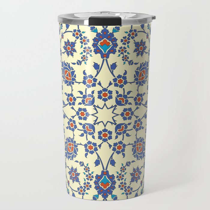 Ottoman Arabesque Floral Pattern Lemon Blue Turquoise & Red Travel Mug Gallery Image 1