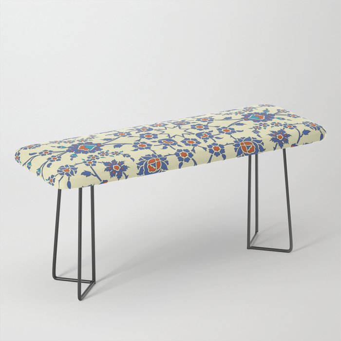 Ottoman Arabesque Floral Pattern Lemon Blue Turquoise & Red Bench Gallery Image 1