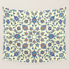 Ottoman Arabesque Floral Pattern Lemon Blue Turquoise & Red Wall Tapestry Gallery Image 4