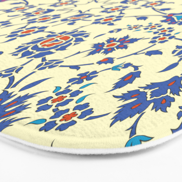 Ottoman Arabesque Floral Pattern Lemon Blue Turquoise & Red Bath Mat Gallery Image 3