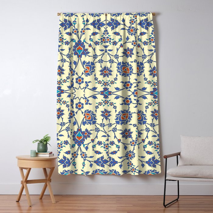Ottoman Arabesque Floral Pattern Lemon Blue Turquoise & Red Window Curtain Gallery Image 5